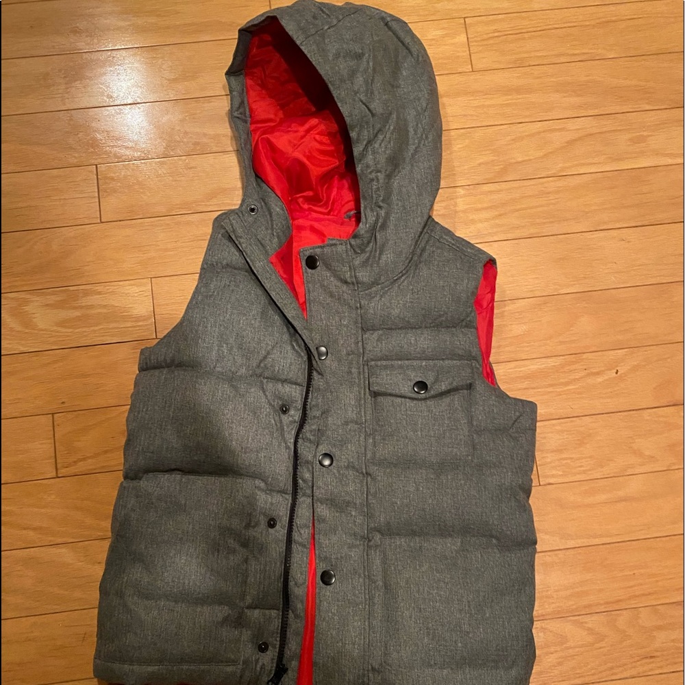 Boys Gray puffy vest with hood